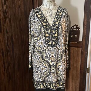 JM Collection Black and Gold Long Sleeve Dress